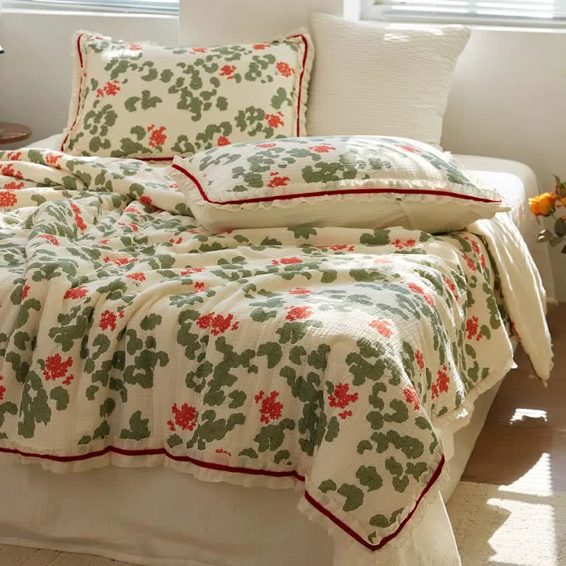 Original Ownkoti Floral amp Leaf Ruffled Cotton Gauze Quilt Long-Lasting