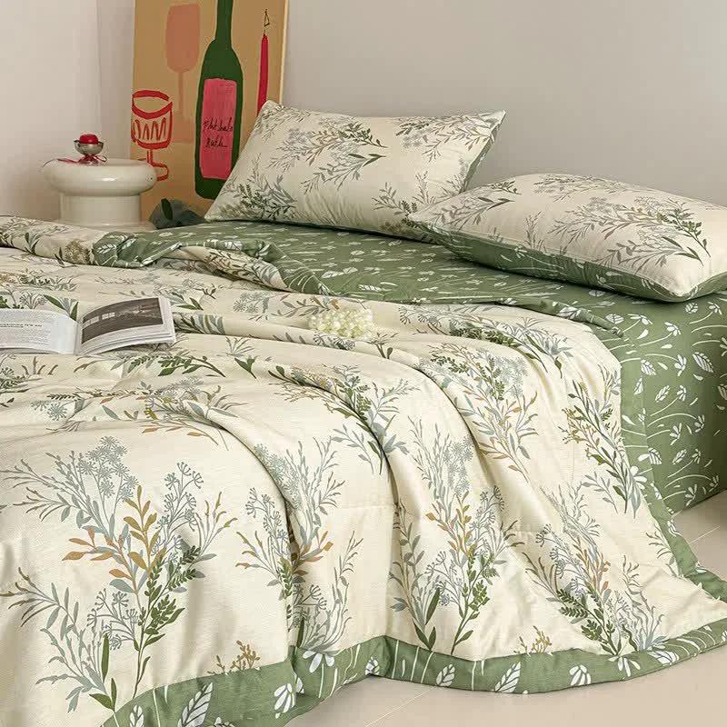 Natural Ownkoti Botanical Leaf Print Pure Cotton Quilt Responsible