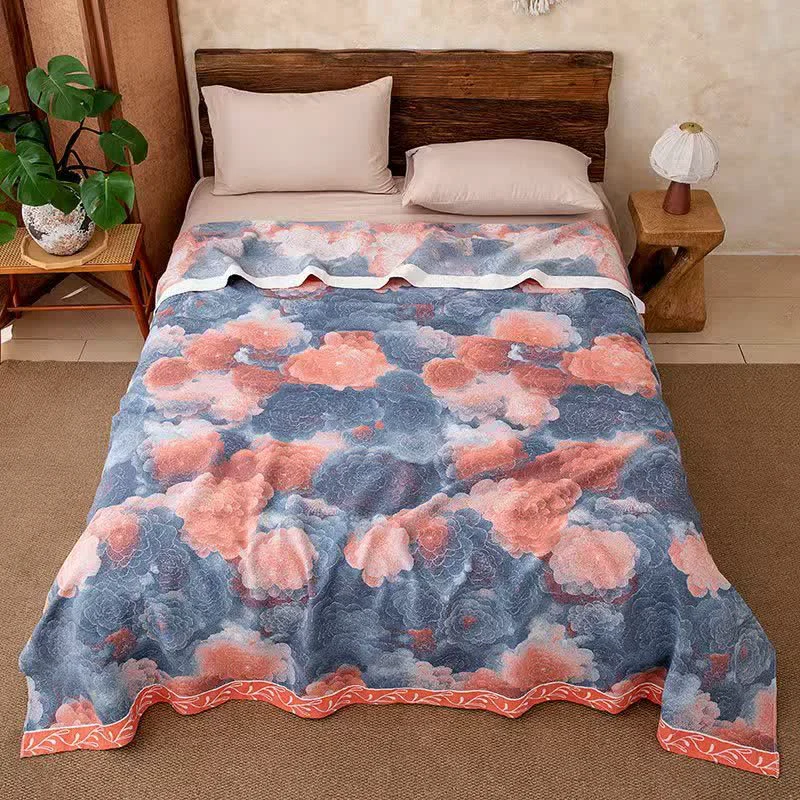 Stylish Ownkoti Vintage Peony Watercolor Cotton Gauze Blanket Top-Quality