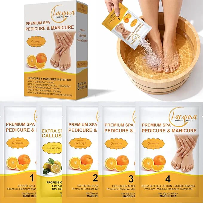 Authentic Deluxe Pedicure Kit 5 Step Spa Set – Epsom Salt Soak Callus Remover Gel Flexible