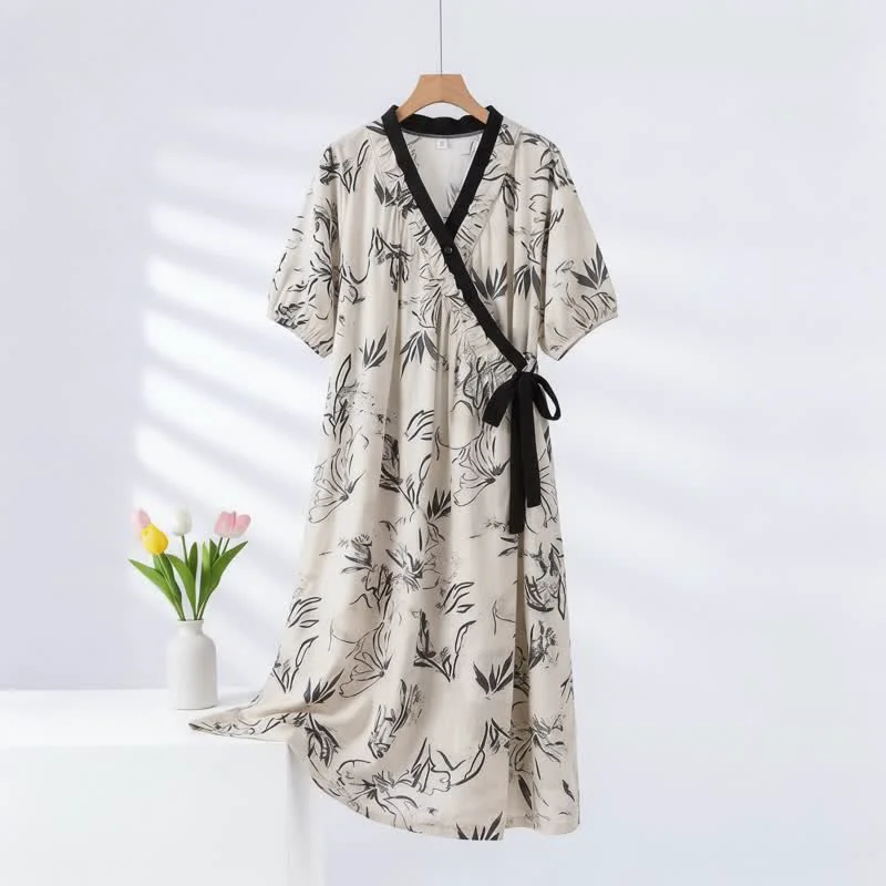 Artisan Ownkoti Artistic Pattern Ruffled Side-tie Nightgown Advanced