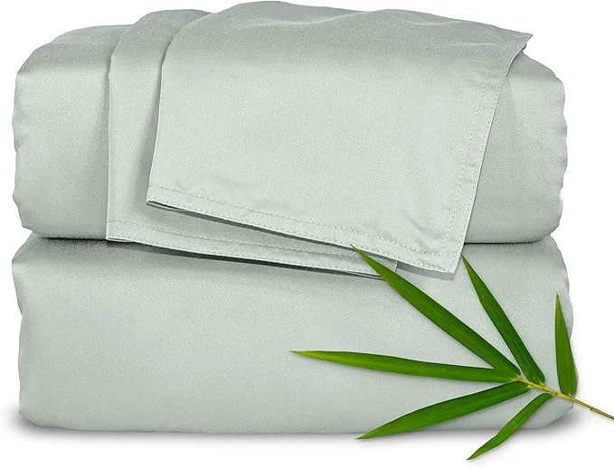Stylish Pure Bamboo Full Sheets Organic Viscose Derived from Bamboo Bed Sheet Set Luxuriously Soft amp Cooling Double Stitching 2 Year Quality Promise Full Sea Glass Convenient