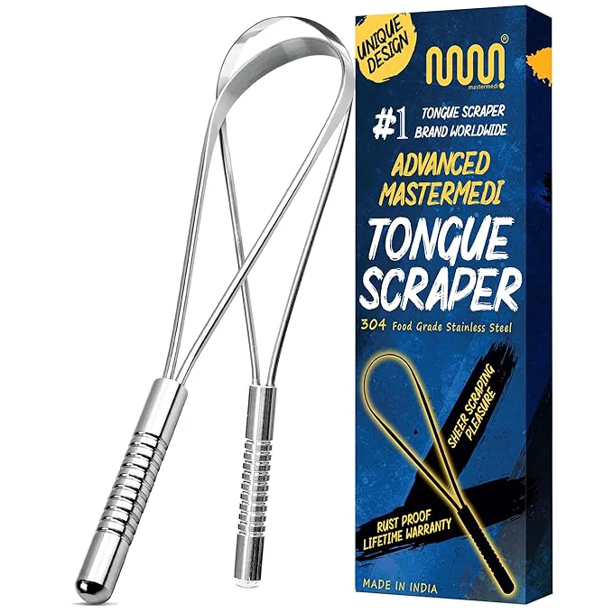 High-Grade MasterMedi Tongue Scraper for Adults Stainless Steel Tongue Scrubber for User-Friendly