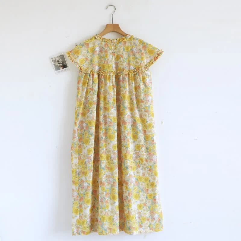 Efficient Ownkoti Cottagecore Yellow Floral Cotton Nightgown Elegant