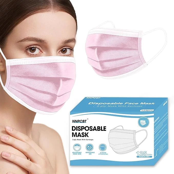 Exceptional NNPCBT Pink Disposable Face Masks 125 Pack 3-Ply Breathable Mask Fashionable