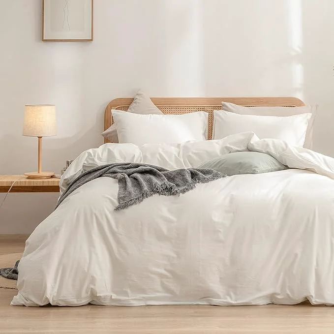 Trusted OUCH Duvet Cover Set Washed Cotton Linen Feel Super Soft Comfortable Chic Lightweight 3 PCs Home Bedding Set Solid Off White King Certified