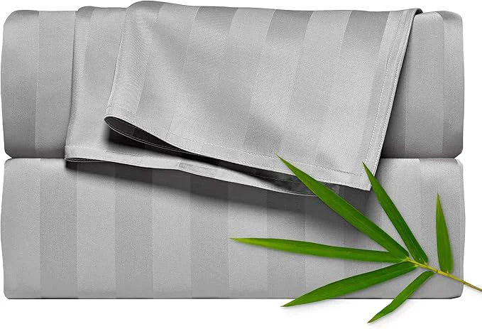 Premium Pure Bamboo Split King Sheets Organic Viscose Derived from Bamboo Bed Sheet Set Soft amp Cooling Double Stitching 2 Fitted Sheets Split King Jacquard Silver Dependable