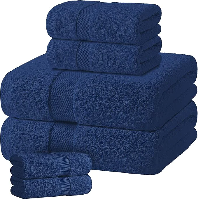 Outstanding Navy Bath Towel Set of 6 Elegant