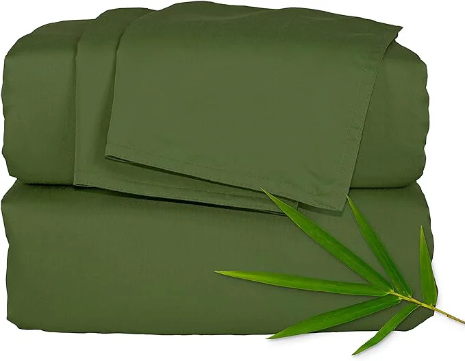 Secure Pure Bamboo Twin Sheets Organic Viscose Derived from Bamboo Bed Sheet Set Luxuriously Soft amp Cooling Double Stitching 2 Year Quality Promise Twin Pesto Long-Lasting