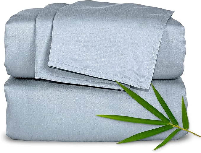 Solid Pure Bamboo Twin Sheets Organic Viscose Derived from Bamboo Bed Sheet Set Luxuriously Soft amp Cooling Double Stitching 2 Year Quality Promise Twin Sterling Blue World-Class