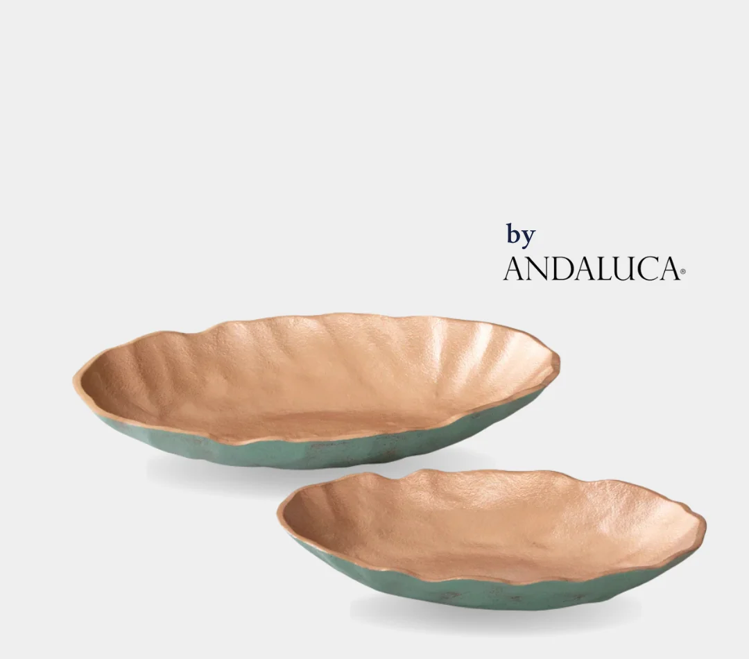 Reliable Set of 2 Turquoise Copper Finish Decorative Oval Bowls by Andaluca Home Trendy