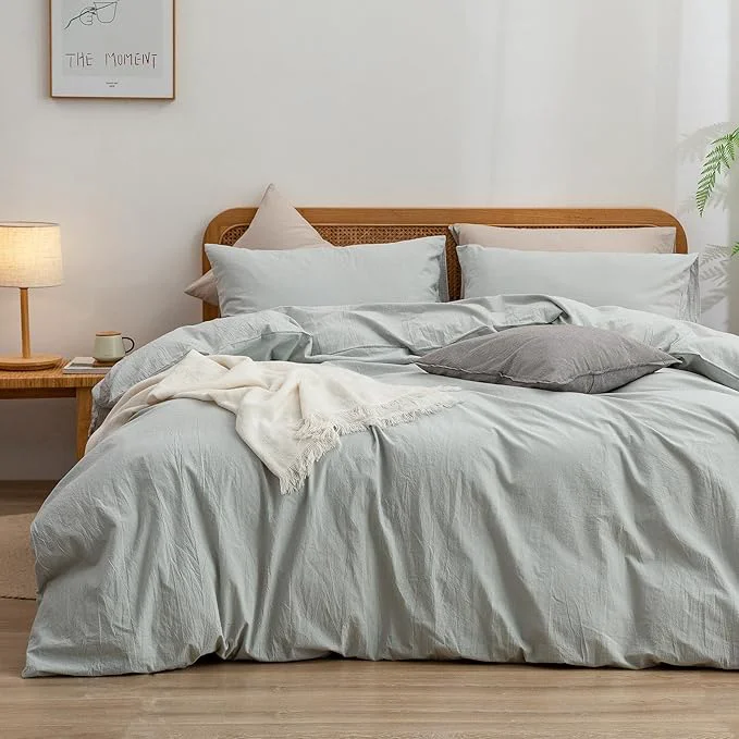 Unique OUCH Duvet Cover Set Washed Cotton Linen Feel Super Soft Comfortable Chic Lightweight 3 PCs Home Bedding Set Solid Northern Droplet Grey Super King Plus Selected