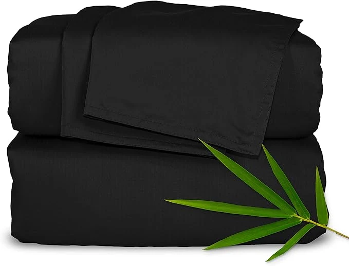 Detailed Pure Bamboo Split King Sheets Organic Viscose Derived from Bamboo Bed Sheet Set Soft amp Cooling Double Stitching 2 Fitted Sheets Split King Black Luxury