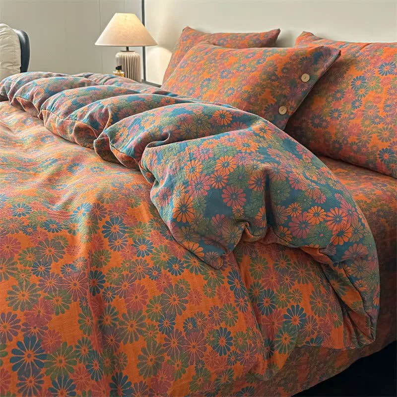 Contemporary Ownkoti Vintage Daisy Pure Cotton Gauze Bedding 4PCS Exclusive