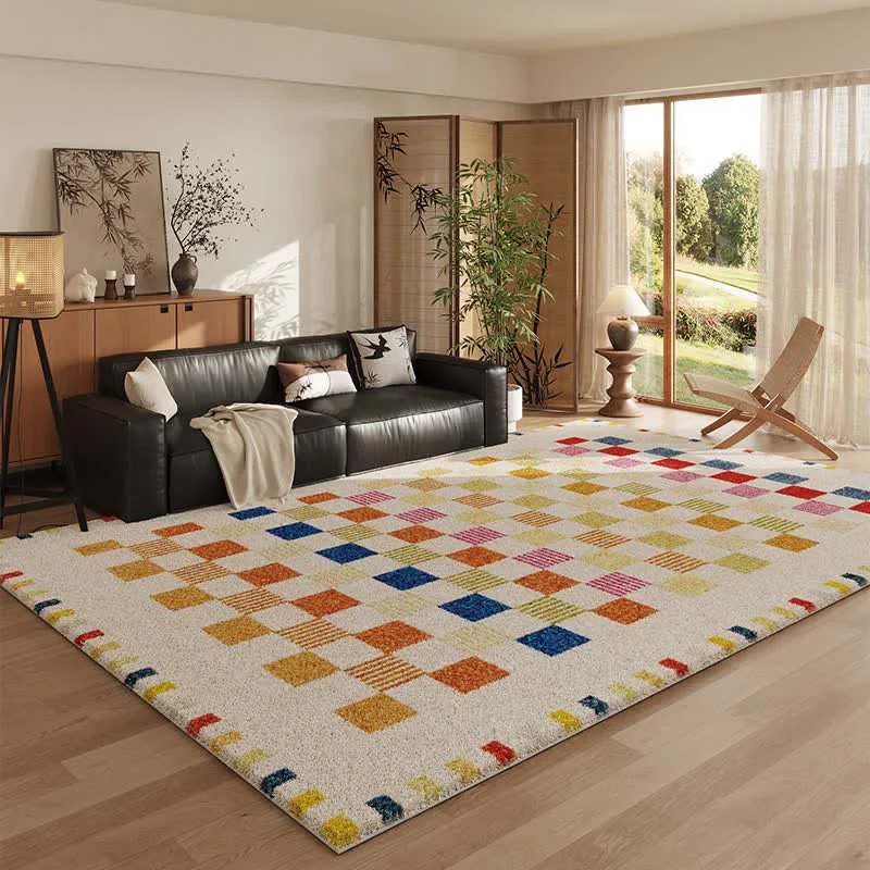 Genuine Ownkoti Soft Multicolor Checkerboard Area Rug High-Quality