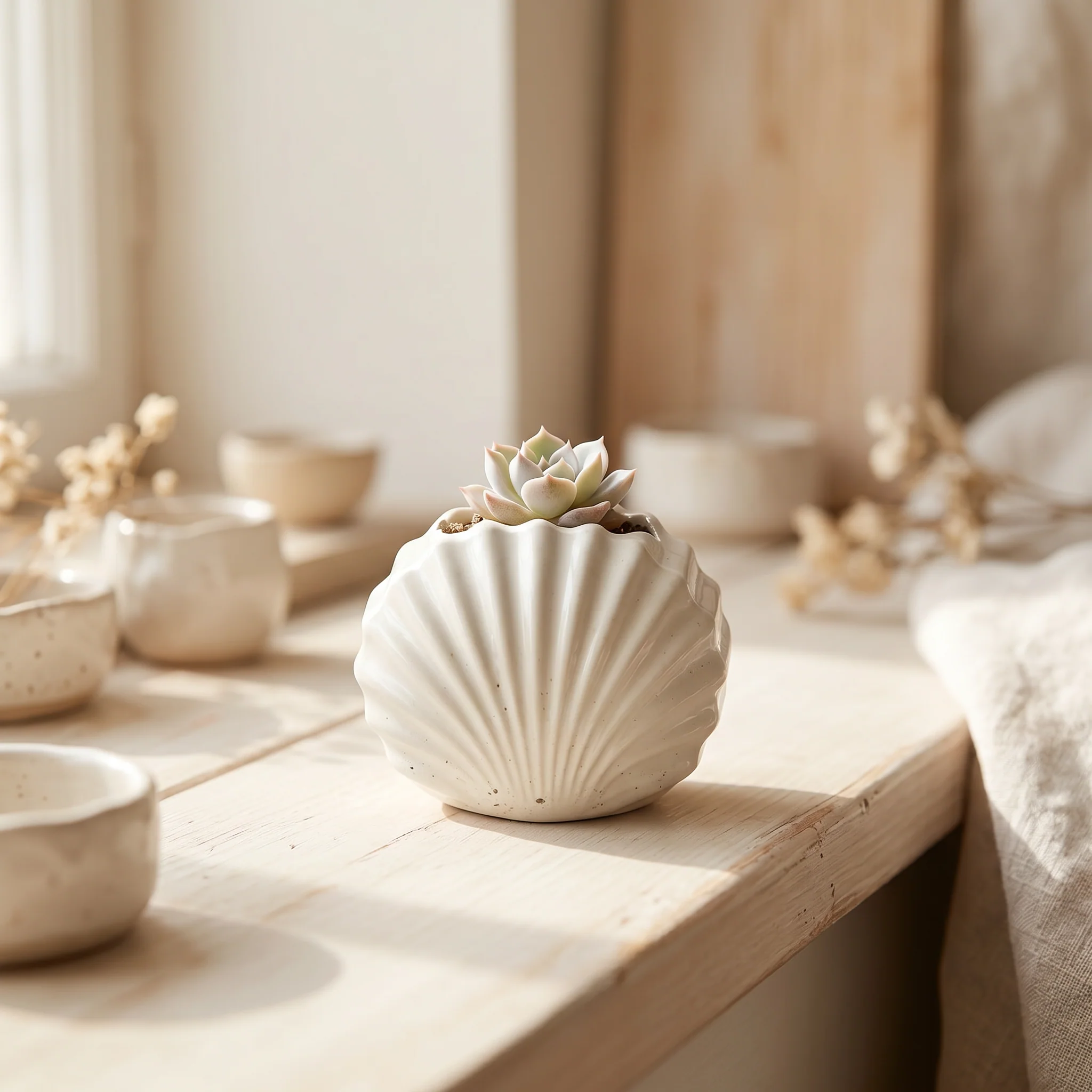 Clean Mini Clam Shell Planter Gypsum White 3 quot Superior