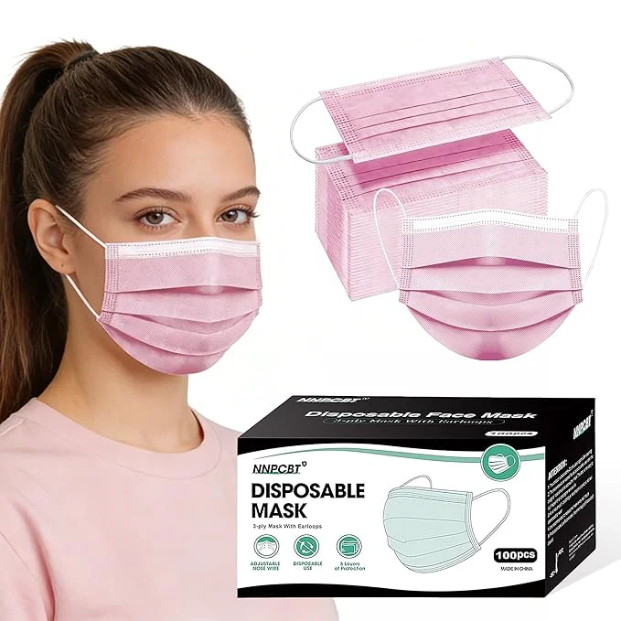 Fine NNPCBT Pink Disposable Face Masks 100 Pack 3-Ply Breathable Mask Reliable