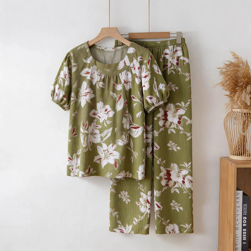 Secure Ownkoti Olive Floral Cotton Loungewear Set Optimized