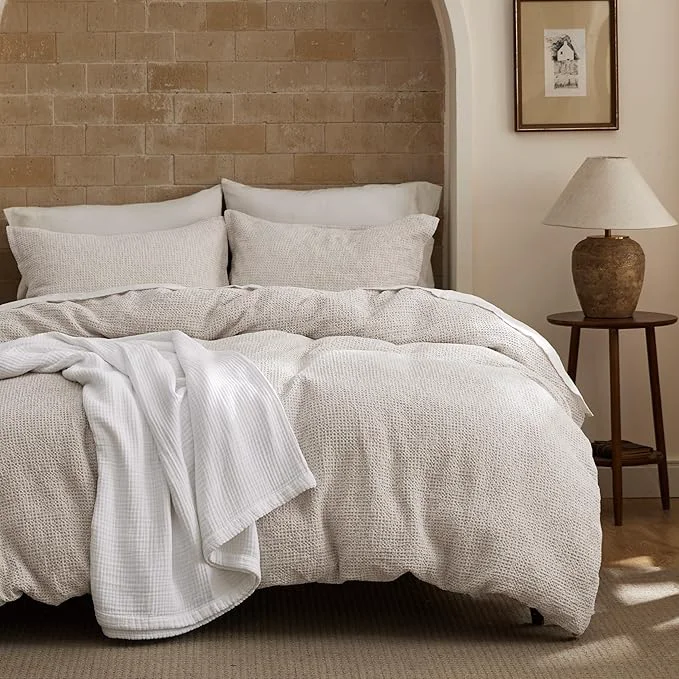 Advanced Bedsure Waffle Duvet Cover Queen – Pure Cotton Duvet Cover Linen Color Space-Dyed for Enhanced Bedroom Aesthetics GentleSoft™ and Stylish All-Season 3-Piece Bedding Set with Button Closure 90 quot x90 quot Genuine
