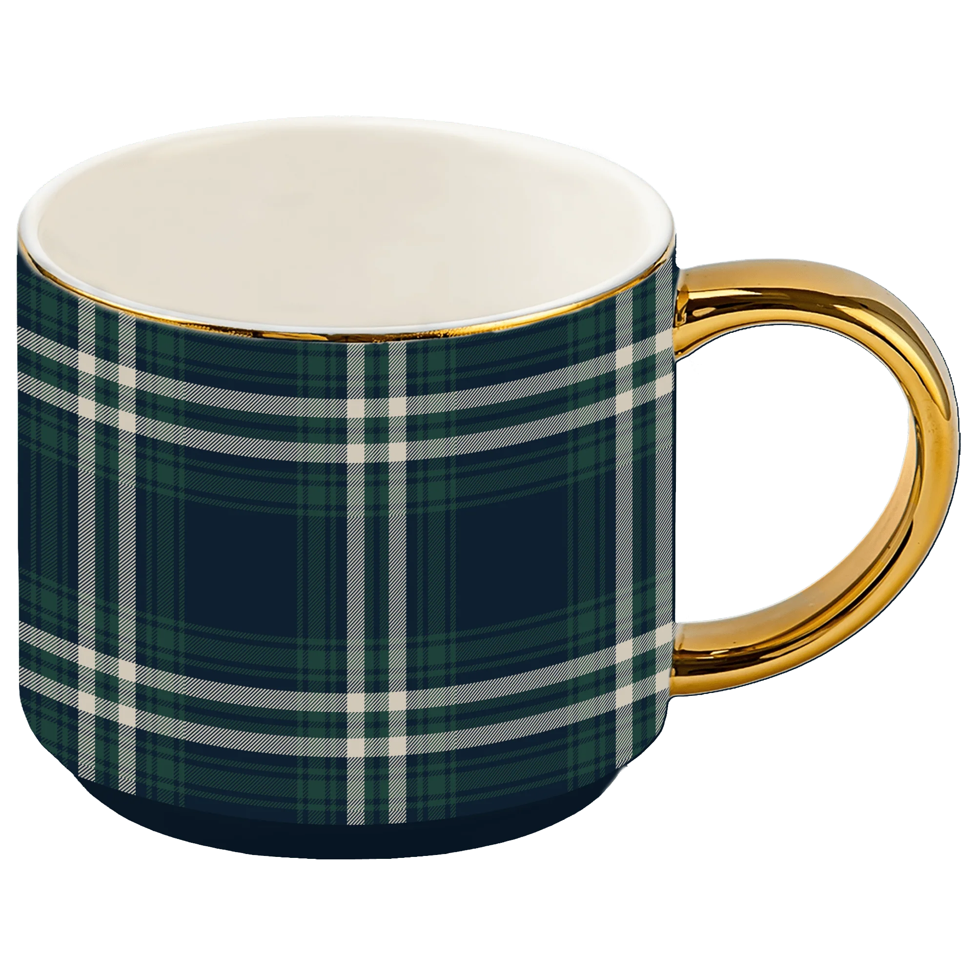 Breathable Navy Plaid 14 oz Gold Handle Coffee Mug Premium Material