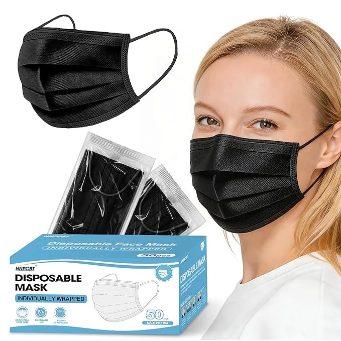 Long-Lasting NNPCBT Black Individually Wrapped Masks 50pcs Disposable Face Masks First-Class