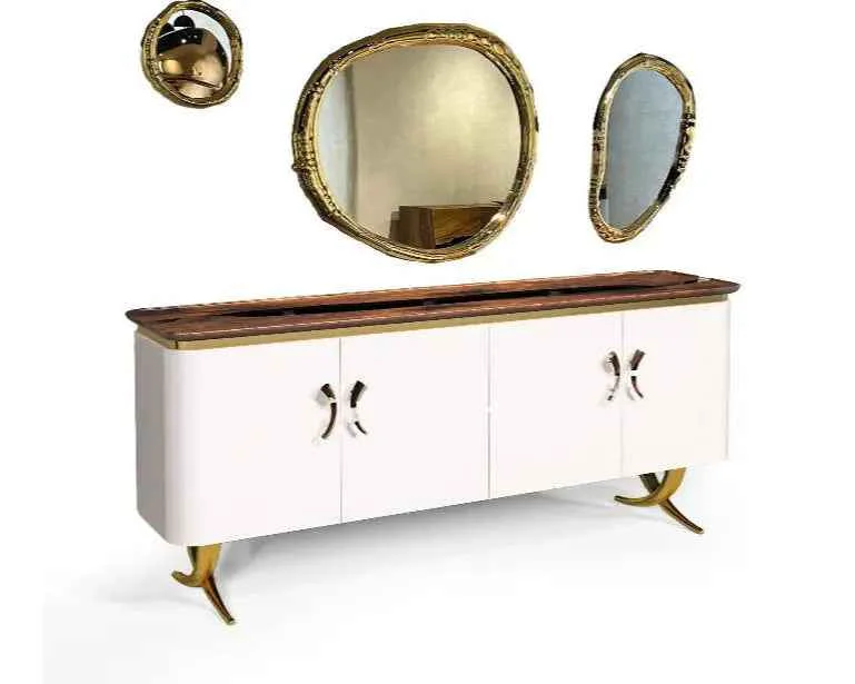 Verified Resin and Walnut Credenza – Modern Sideboard Ivory Collection User-Friendly