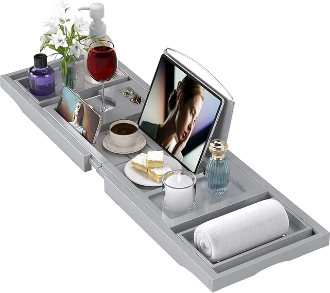 Natural Bathtub Tray Caddy Expandable Bath Trays Contemporary