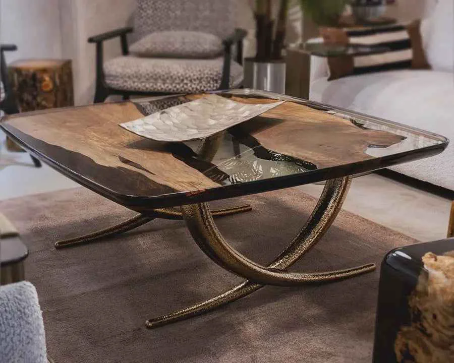 Unique Luxurious Ivory Shaped Epoxy Resin Dining Room Coffee Table Fast