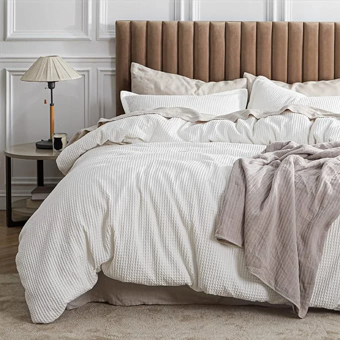 Exclusive Bedsure Cotton Duvet Cover King – Cotton Waffle Weave Coconut White Duvet Cover King Size GentleSoft™ and Breathable Bedding Set for All Season 3 Pieces 104 quot x90 quot Elite