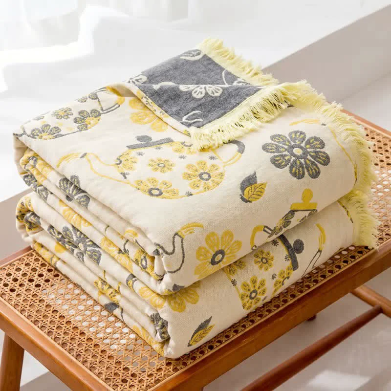 Minimalist Ownkoti Teapot Floral Cotton Gauze Quilt Blanket Premium