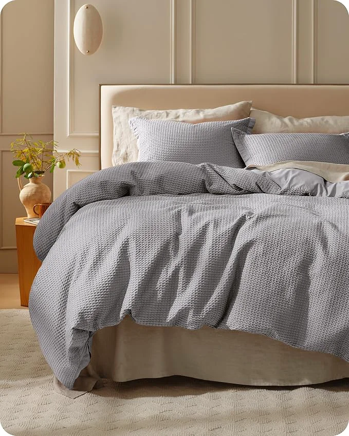Detailed Bedsure Cotton Duvet Cover Queen – Cotton Waffle Weave Grey Duvet Cover Queen Size GentleSoft™ and Breathable Bedding Set for All Season 3 Pieces 90 quot x90 quot Flexible