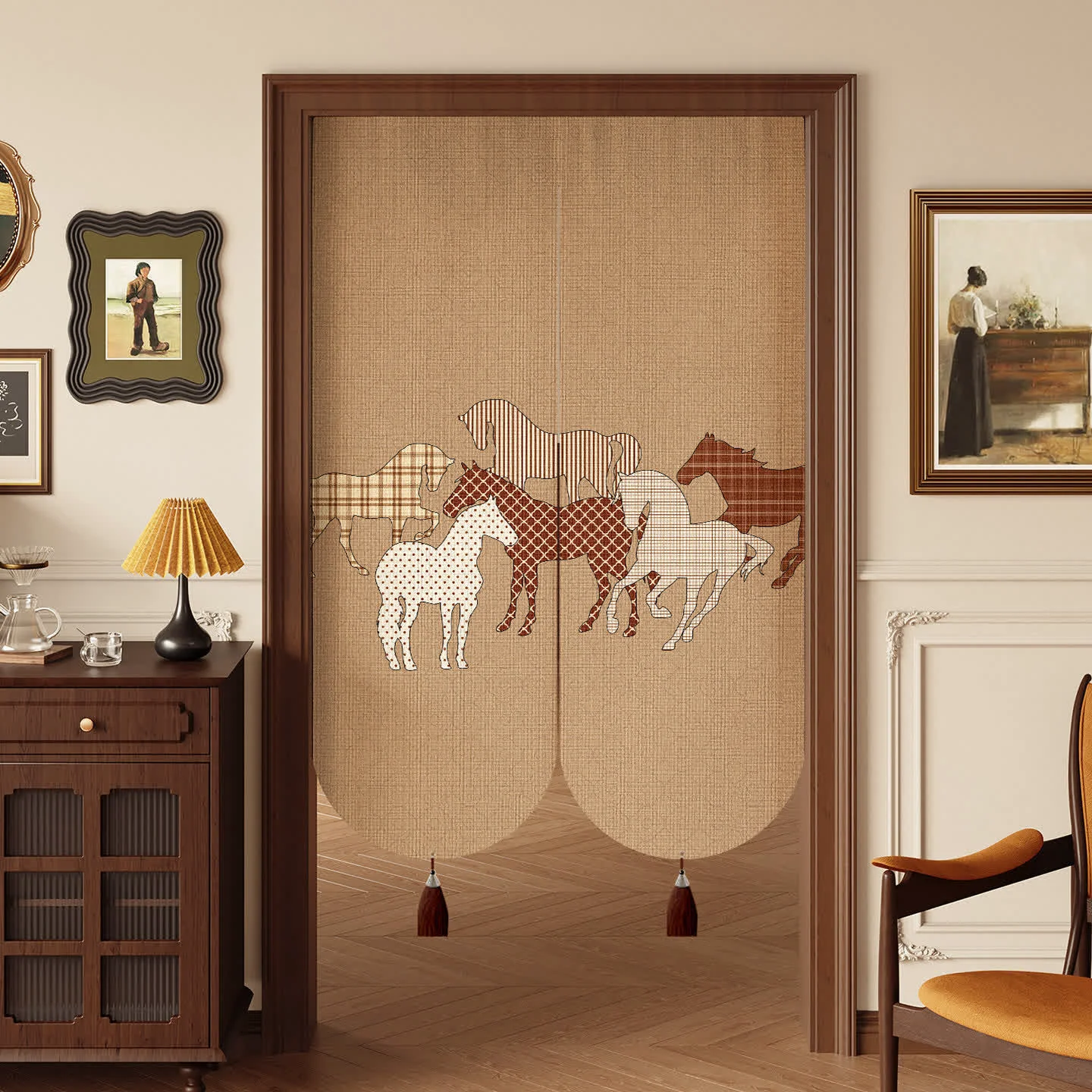 Superior Ownkoti Retro Horse Pattern Linen Doorway Curtain Classic
