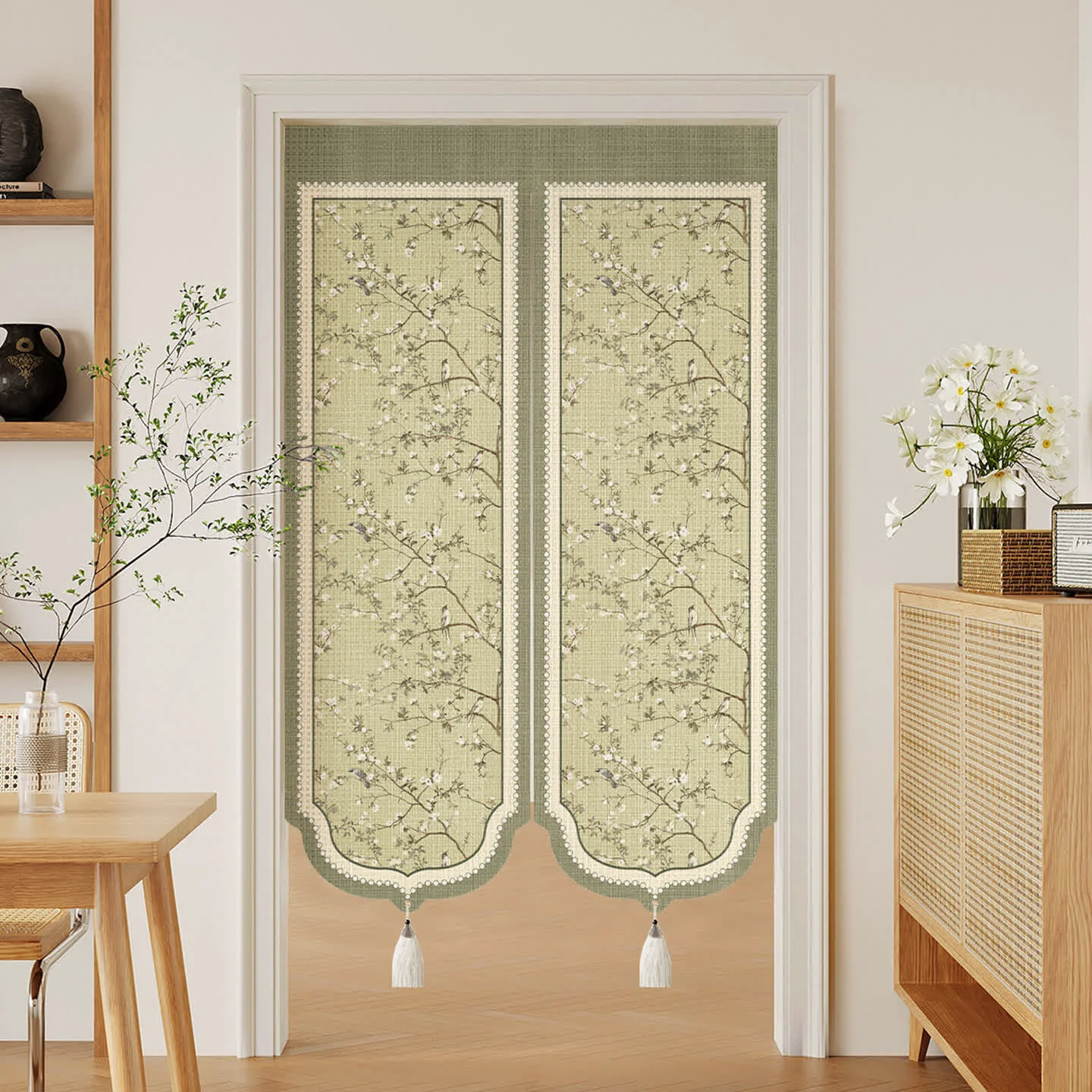 Modern Ownkoti Oriental Floral Bird Doorway Curtain Original