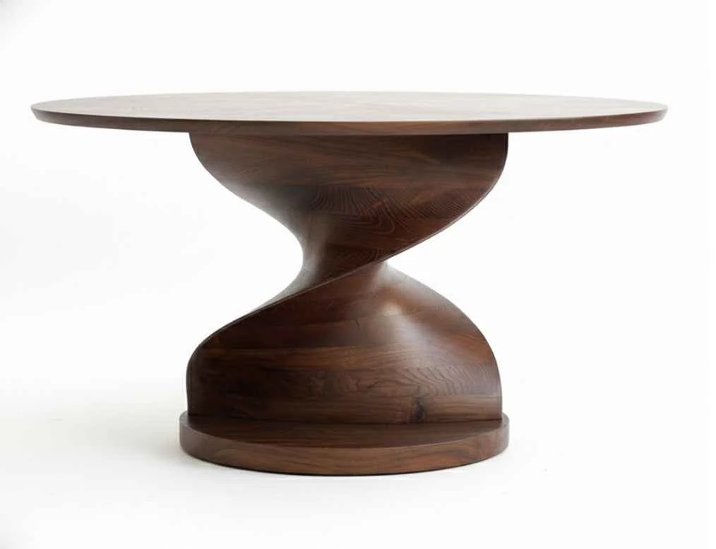 Elite Round Epoxy Resin Table with Wooden Vortex Base Made of Walnut User-Friendly