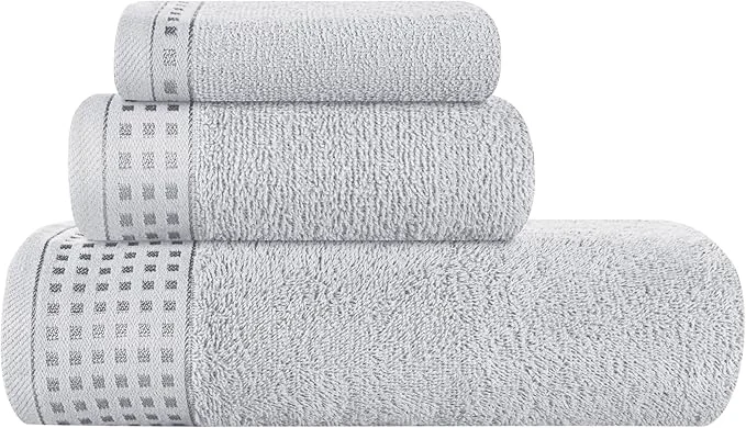 Enhanced GLAMBURG Ultra Soft 3 Pack Cotton Towel Set Contains a Bath Towel 28×55 inch Minimalist
