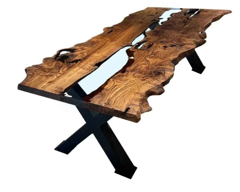 Enhanced Live Edge Epoxy Resin River Dining Room Table Made Of Chestnut Wood Selected
