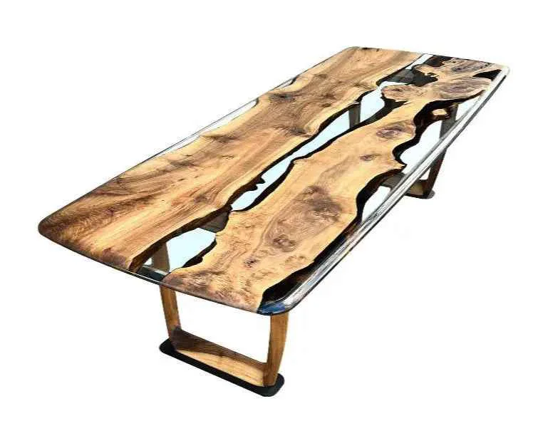 Innovative Epoxy Resin River Dining Table Featured Walnut Wood Leg Versatile
