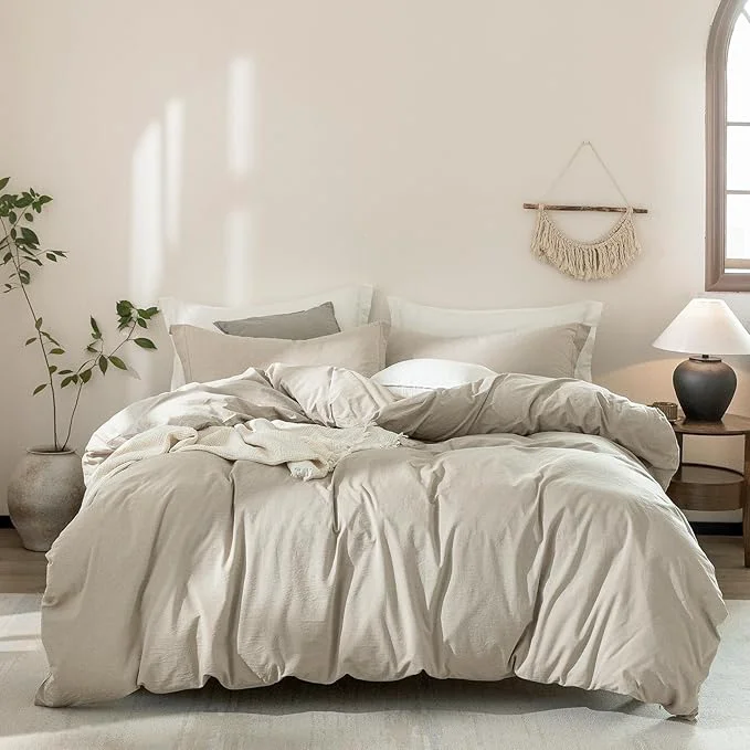 Quality Linen Grey Duvet Cover Full Size 90inch x 80inch Washed Cotton Duvet Cover with Zipper Closure and 2 Pillowcases Color of New Nature Linen Casual