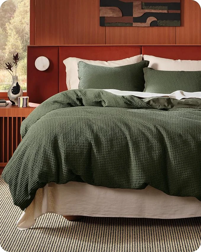 Crafted Bedsure Cotton Duvet Cover Full – Cotton Waffle Weave Olive Green Duvet Cover Set GentleSoft™ and Breathable Bedding Set for All Season 3 Pieces 80 quot x90 quot Stylish