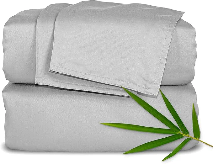 Stylish Pure Bamboo King Sheets Organic Viscose Derived from Bamboo Bed Sheet Set Luxuriously Soft amp Cooling Double Stitching 2 Year Quality Promise King Silver Pearl
