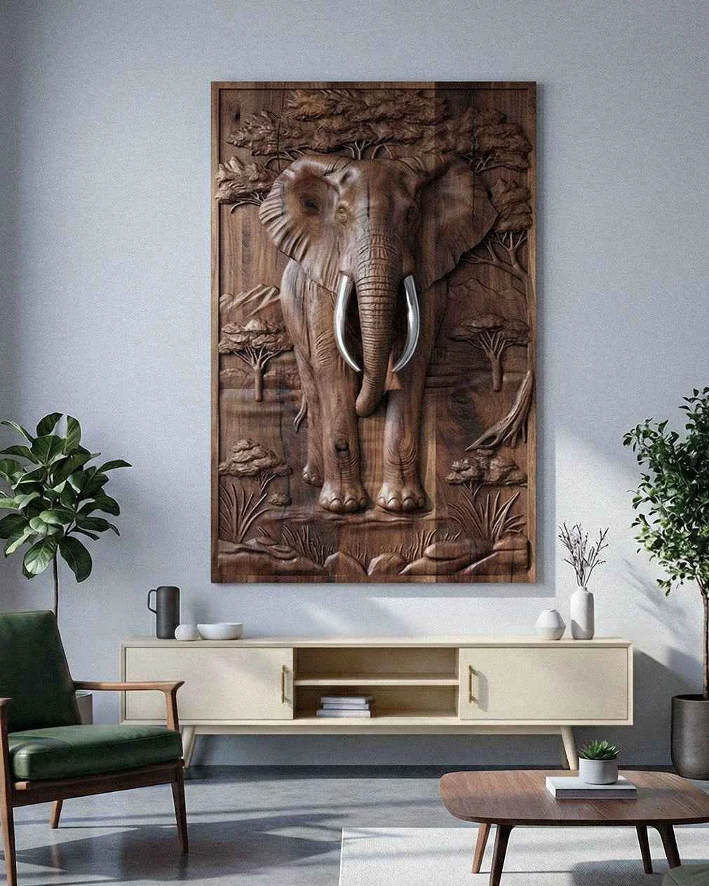 Consistent Majestic African Elephant 3D Relief Wood Wall Art Reusable