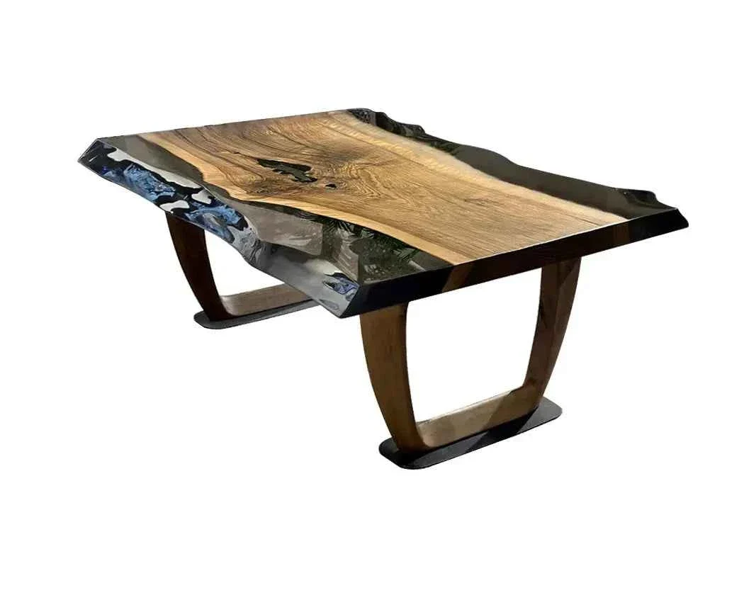 Contemporary Epoxy Live Edge Coffee Table with Wooden U Leg Dependable
