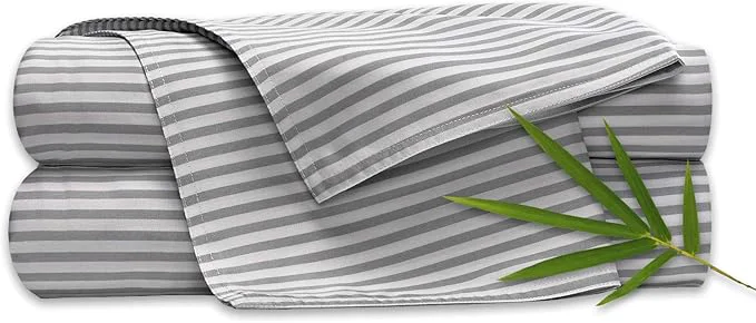 Clean Pure Bamboo Queen Sheets Organic Viscose Derived from Bamboo Bed Sheet Set Luxuriously Soft amp Cooling Double Stitching 2 Year Quality Promise Queen Stripes Contemporary