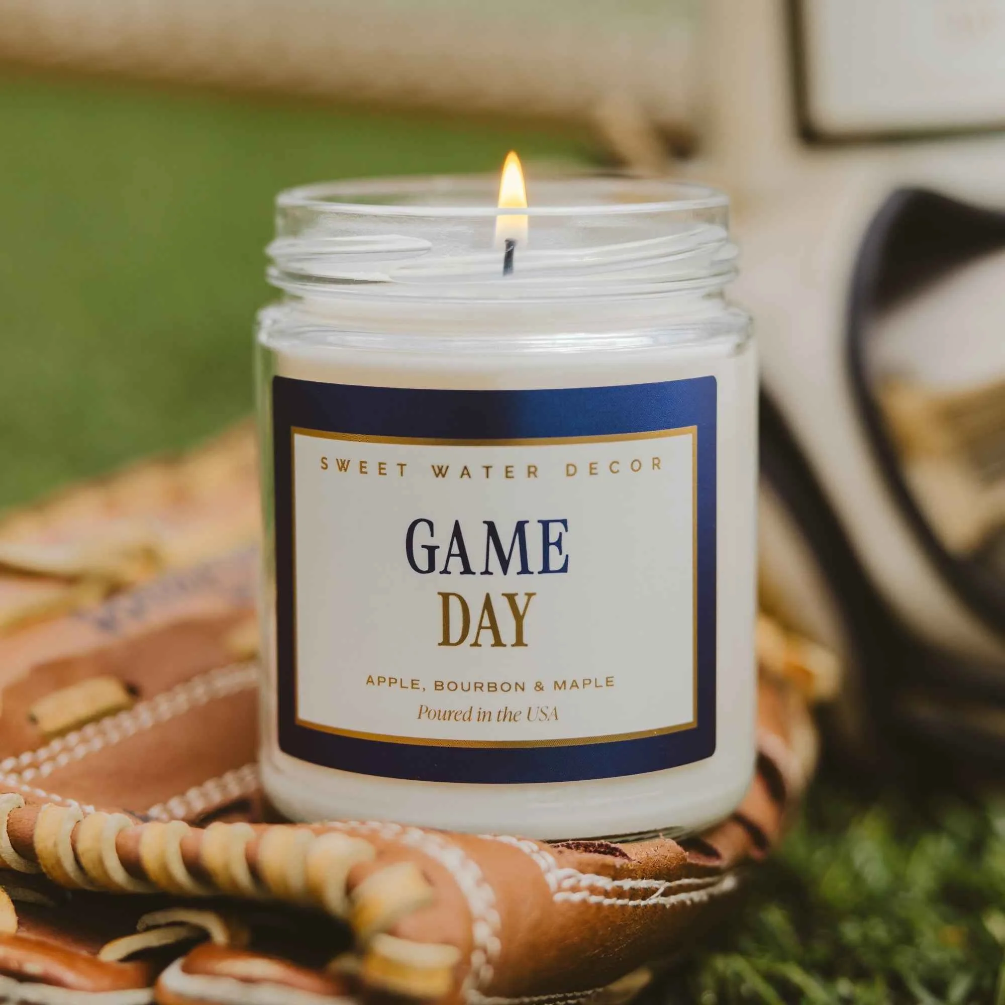 Trendy Game Day Blue Soy Candle – Clear Jar – 9 oz Traditional