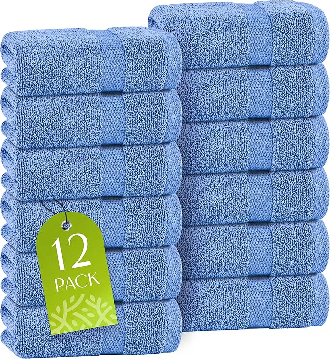 High-End White Classic Light Blue Washcloths Set Artisan