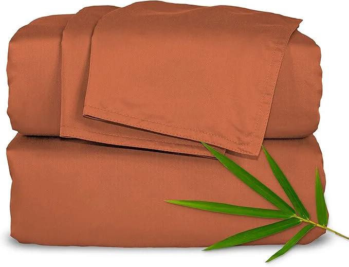 Top-Quality Pure Bamboo California King Sheets Organic Viscose Derived from Bamboo Bed Sheet Set Soft amp Cooling Double Stitching 2 Year Quality Promise California King Terracotta Enhanced
