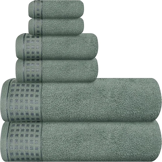 World-Class GLAMBURG Cotton Ultra Soft 6 Pack Towel Set Contains 2 Bath Towels 28×55 Durable
