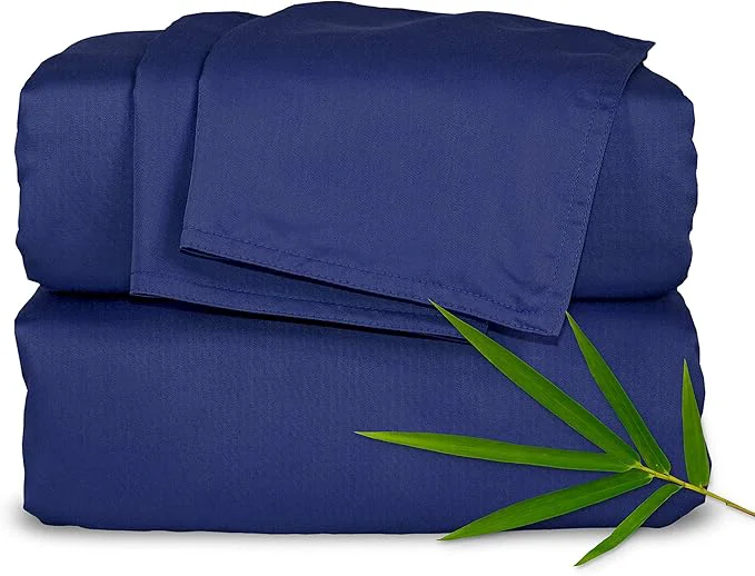Natural Pure Bamboo Full Sheets Organic Viscose Derived from Bamboo Bed Sheet Set Luxuriously Soft amp Cooling Double Stitching 2 Year Quality Promise Full Cobalt Blue Verified