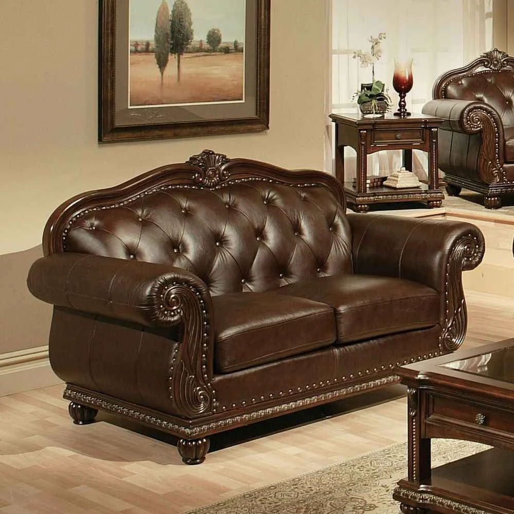Authentic Anondale – Loveseat – Espresso Top Grain Leather Match amp Cherry Long-Lasting