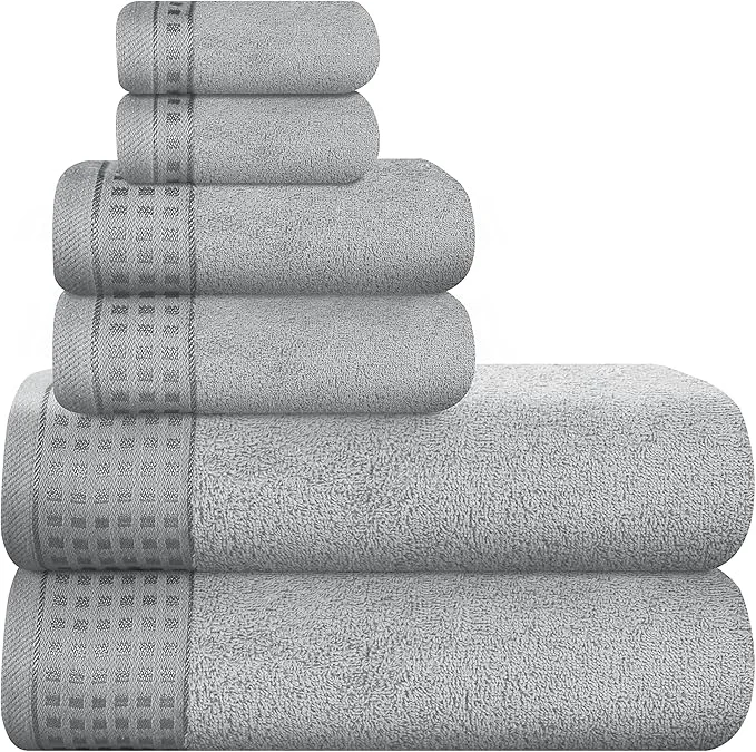 High-End GLAMBURG Cotton Ultra Soft 6 Pack Towel Set Contains 2 Bath Towels 28×55 Authentic